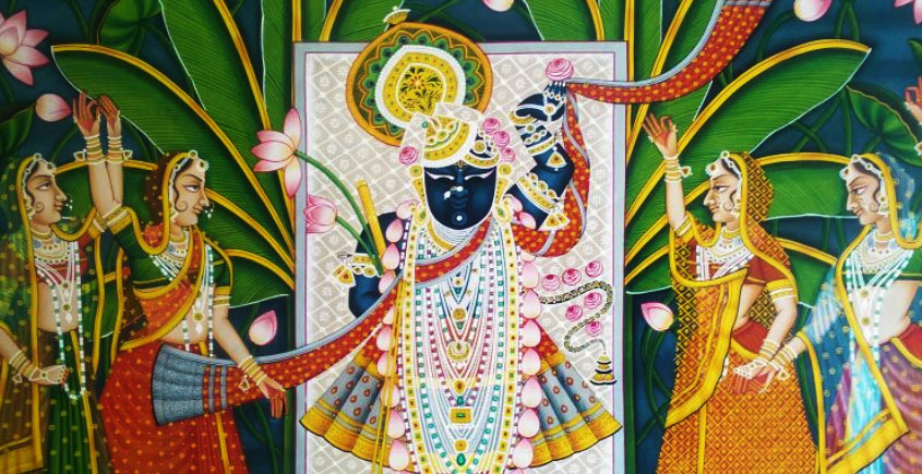 Pichwai Painting ~  Srinath ji . Kamal taal { 3.5 X 5 Feet }